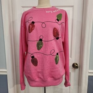 Festive Pink Sweater with Sequin Lights